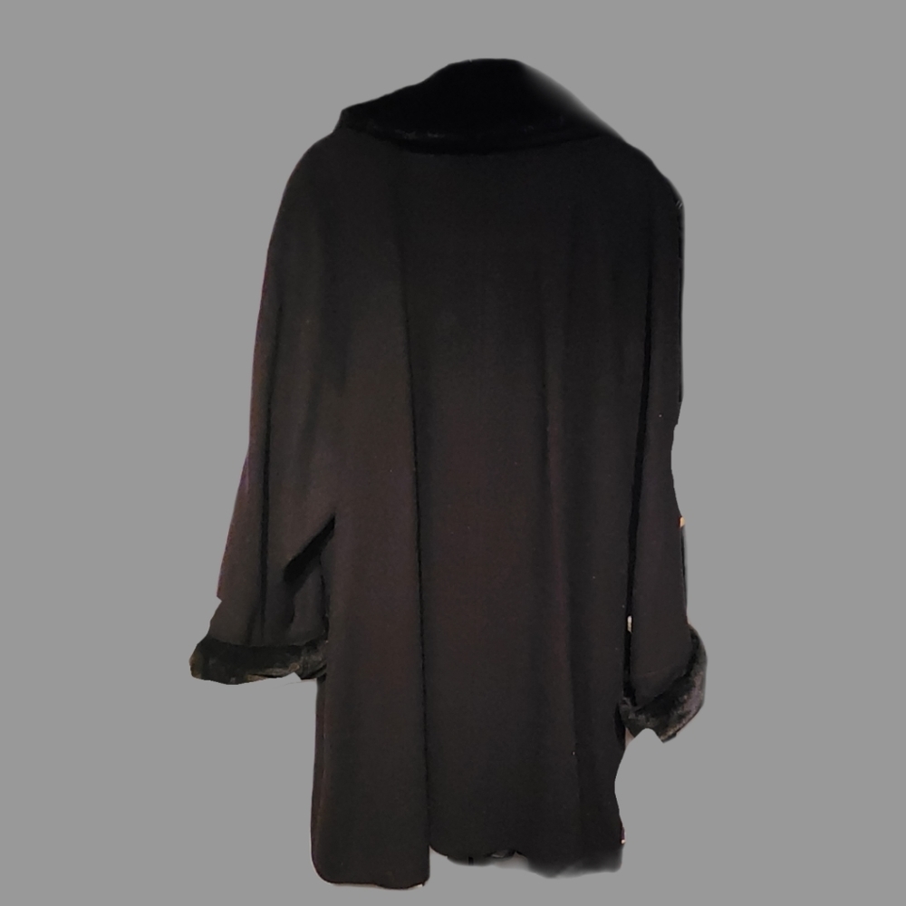 Albert Nipon Black 100% Wool Coat W/Faux Fur Trim… - image 4